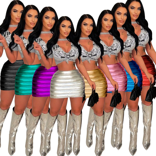 Y2K Splashproof Zipper Glossy Personalized Cotton Filled Skirt Women 2022 Summer Streetwear Party Nightclub Skirts Female